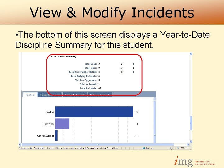 View & Modify Incidents • The bottom of this screen displays a Year-to-Date Discipline