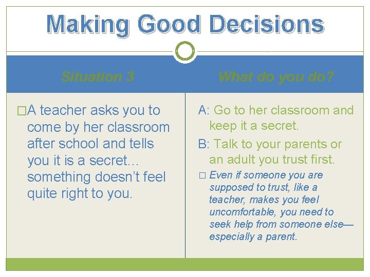Making Good Decisions Situation 3 �A teacher asks you to come by her classroom