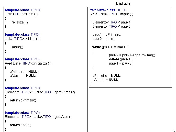 Lista. h template<class TIPO> Lista<TIPO>: : Lista ( ) { inicializa ( ); }