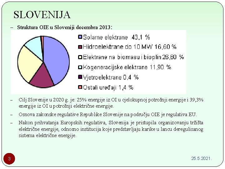 SLOVENIJA – Struktura OIE u Sloveniji decembra 2013: – Cilj Slovenije u 2020 g.