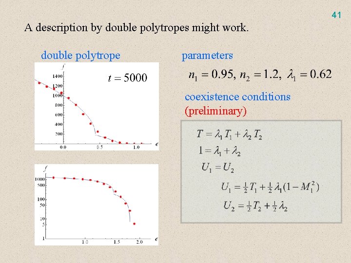 41 A description by double polytropes might work. double polytrope parameters coexistence conditions (preliminary)