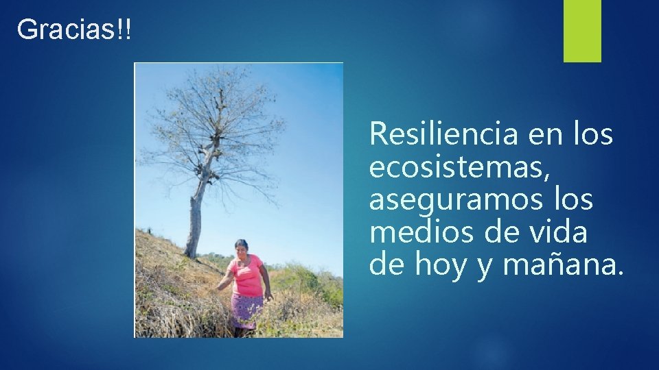 Gracias!! Resiliencia en los ecosistemas, aseguramos los medios de vida de hoy y mañana.