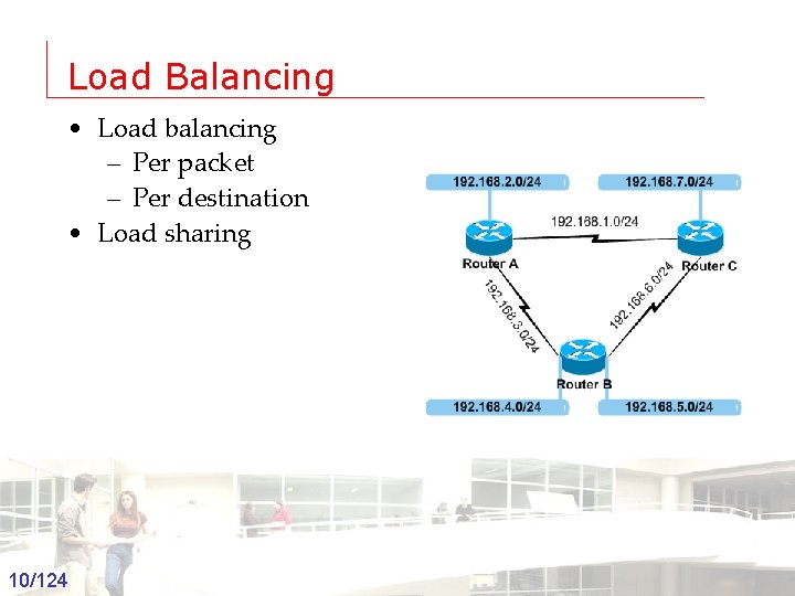 Load Balancing • Load balancing – Per packet – Per destination • Load sharing
