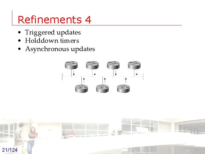 Refinements 4 • Triggered updates • Holddown timers • Asynchronous updates 21/124 Groep T