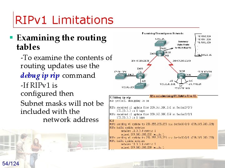 RIPv 1 Limitations § Examining the routing tables -To examine the contents of routing