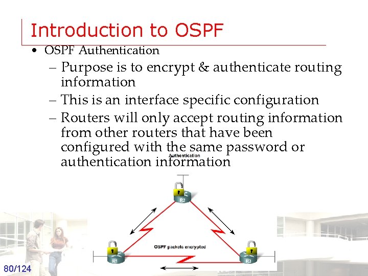 Introduction to OSPF • OSPF Authentication – Purpose is to encrypt & authenticate routing