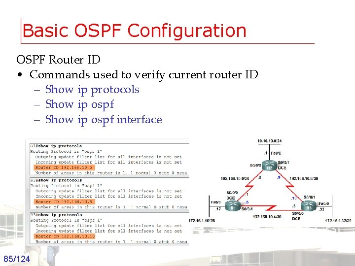 Basic OSPF Configuration OSPF Router ID • Commands used to verify current router ID