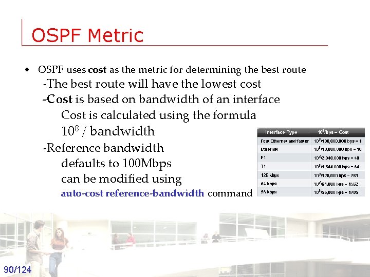 OSPF Metric • OSPF uses cost as the metric for determining the best route
