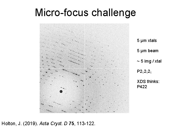 Micro-focus challenge 5 µm xtals 5 µm beam ~ 5 img / xtal P