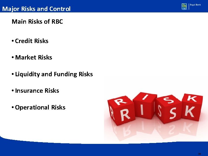 Major Risks and Control Main Risks of RBC • Credit Risks • Market Risks