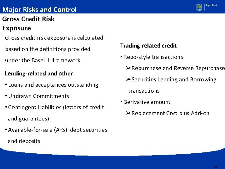 Major Risks and Control Gross Credit Risk Exposure Gross credit risk exposure is calculated