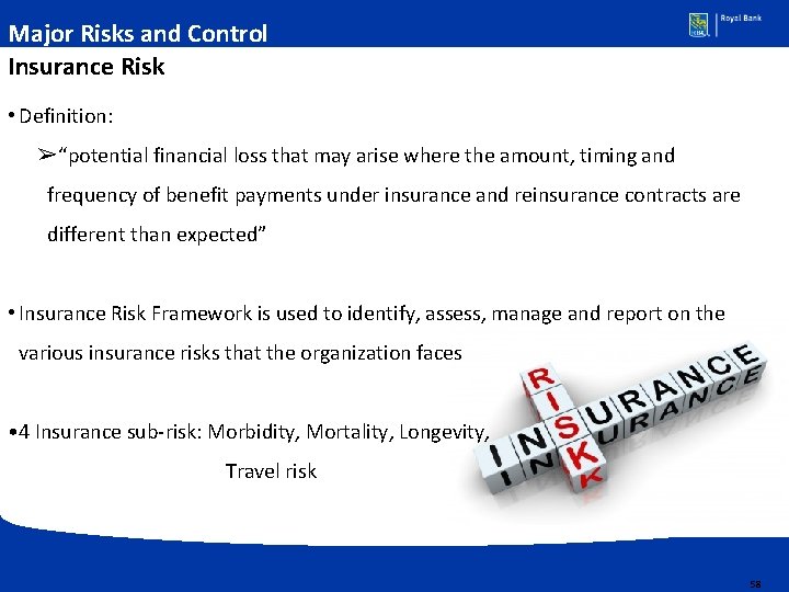 Major Risks and Control Insurance Risk • Definition: ➢“potential financial loss that may arise