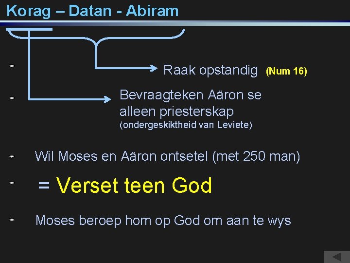 Korag – Datan - Abiram Raak opstandig (Num 16) Bevraagteken Aäron se alleen priesterskap