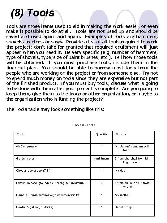 (8) Tools are those items used to aid in making the work easier, or