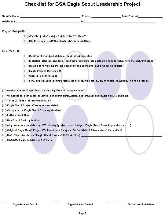 Checklist for BSA Eagle Scout Leadership Project Scout’s Name: ____________________ Phone: __________ Date Started: