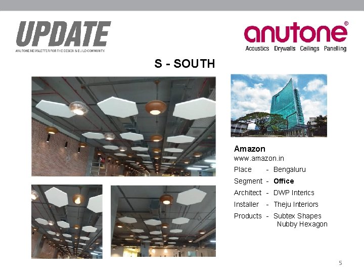 S - SOUTH Amazon www. amazon. in Place - Bengaluru Segment - Office Architect S - SOUTH Amazon www. amazon. in Place - Bengaluru Segment - Office Architect