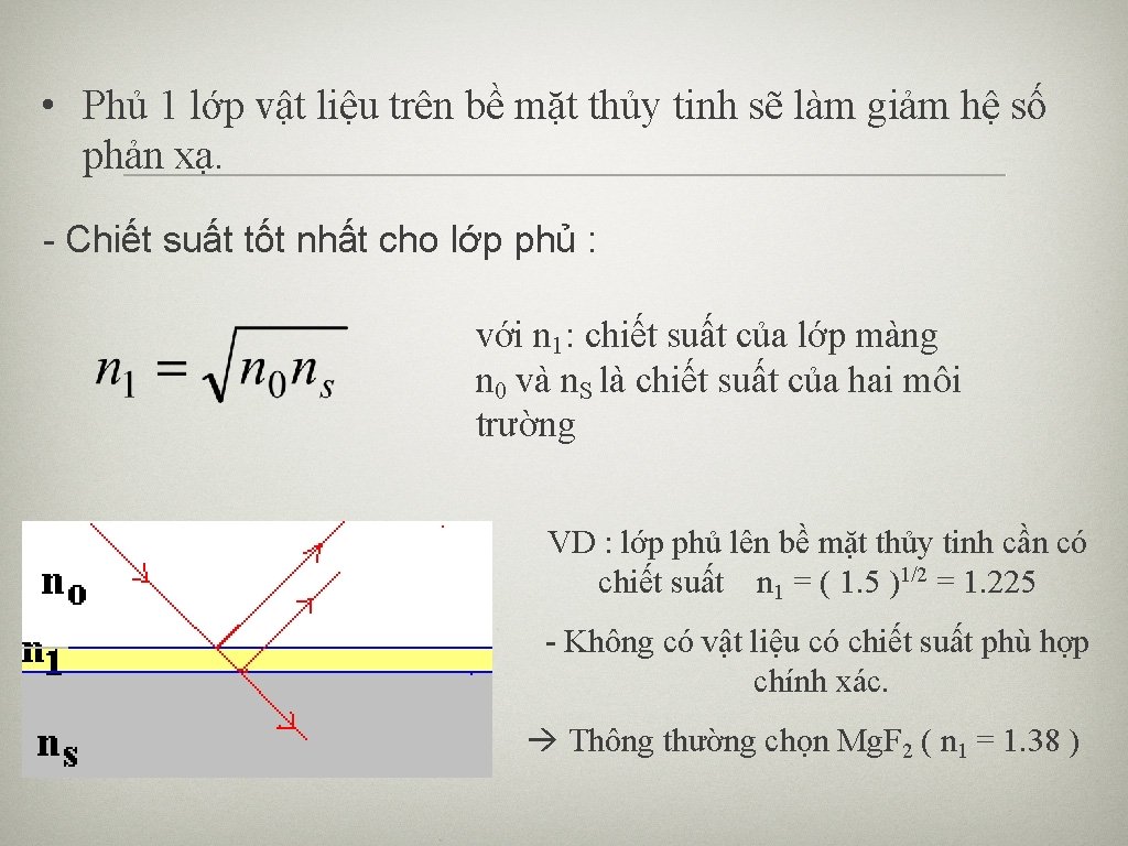  • Phủ 1 lớp vật liệu trên bề mặt thủy tinh sẽ làm