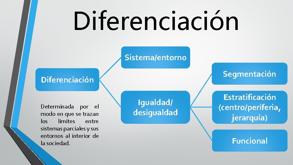 Diferenciación Sistema/entorno Segmentación Diferenciación Determinada por el modo en que se trazan los límites