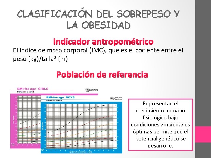 CLASIFICACIÓN DEL SOBREPESO Y LA OBESIDAD Indicador antropométrico El índice de masa corporal (IMC),