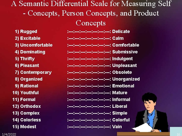 A Semantic Differential Scale for Measuring Self - Concepts, Person Concepts, and Product Concepts