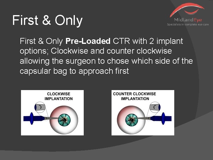 First & Only Pre-Loaded CTR with 2 implant options; Clockwise and counter clockwise allowing
