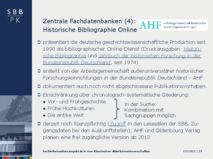 Zentrale Fachdatenbanken (4): Historische Bibliographie Online Ü präsentiert die deutsche geschichtswissenschaftliche Produktion seit 1990