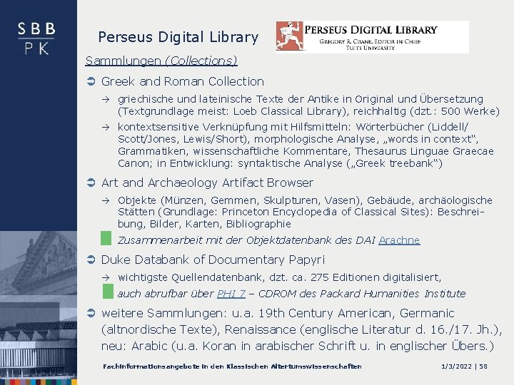 Perseus Digital Library Sammlungen (Collections) Ü Greek and Roman Collection à griechische und lateinische