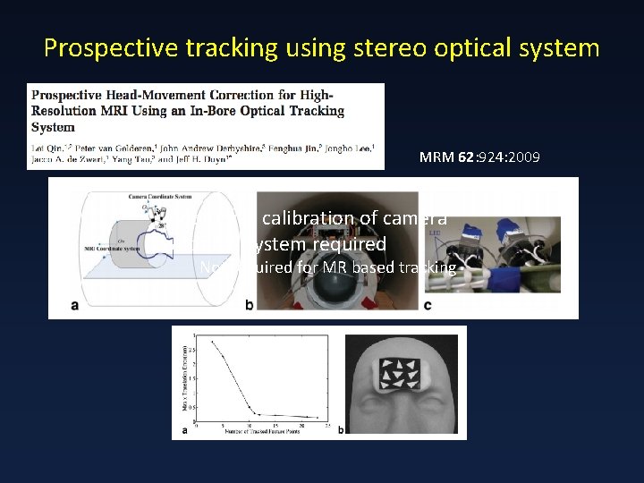 Prospective tracking using stereo optical system MRM 62: 924: 2009 Additional calibration of camera
