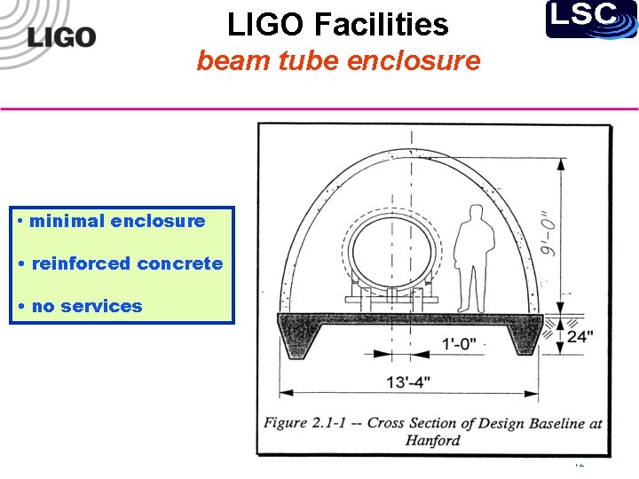 LIGO Facilities beam tube enclosure • minimal enclosure • reinforced concrete • no services