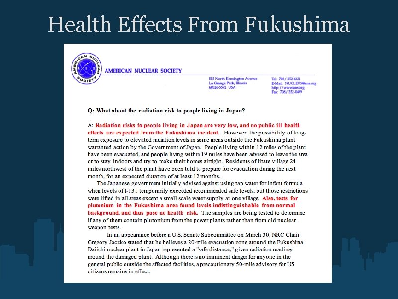 Health Effects From Fukushima 