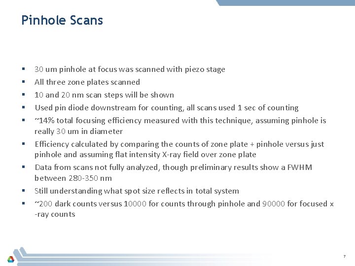 Pinhole Scans § § § § § 30 um pinhole at focus was scanned