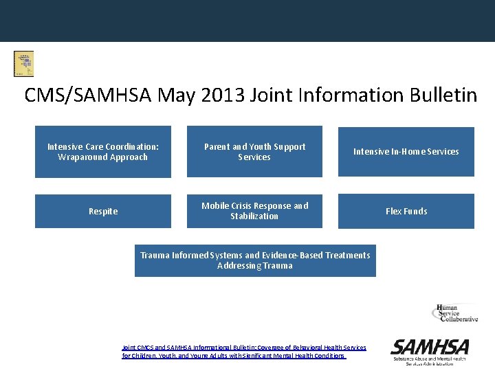 CMS/SAMHSA May 2013 Joint Information Bulletin Intensive Care Coordination: Wraparound Approach Parent and Youth