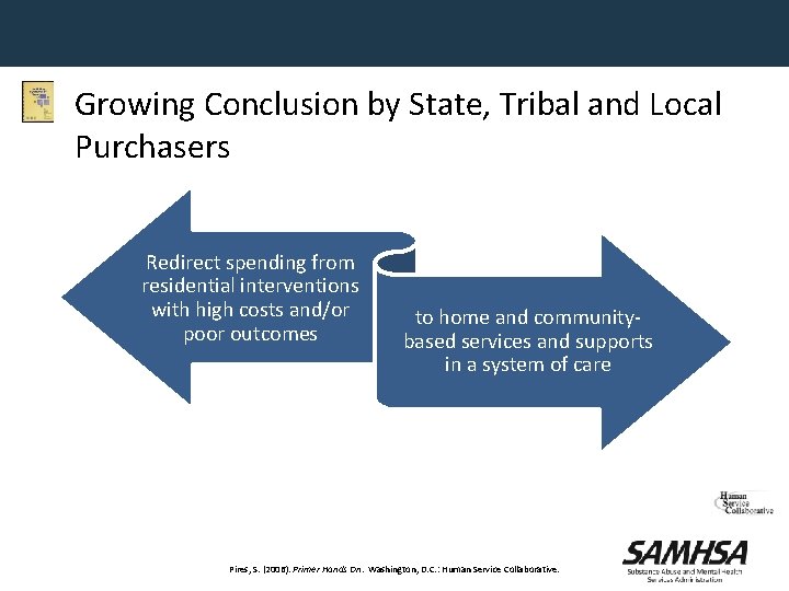 Growing Conclusion by State, Tribal and Local Purchasers Redirect spending from residential interventions with