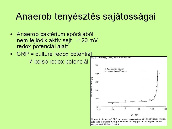 Anaerob tenyésztés sajátosságai • Anaerob baktérium spórájából nem fejlődik aktív sejt -120 m. V