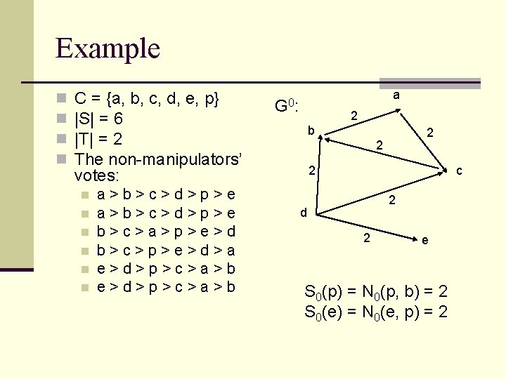 Example n n C = {a, b, c, d, e, p} |S| = 6