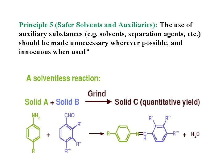 Principle 5 (Safer Solvents and Auxiliaries): The use of auxiliary substances (e. g. solvents,
