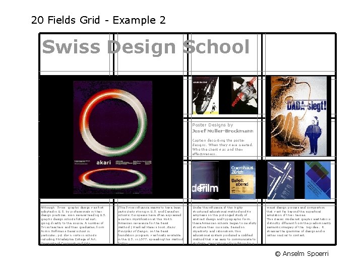20 Fields Grid - Example 2 Swiss Design School Poster Designs by Josef Muller-Brockmann