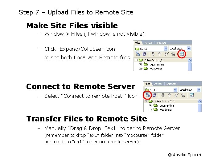 Step 7 – Upload Files to Remote Site Make Site Files visible – Window