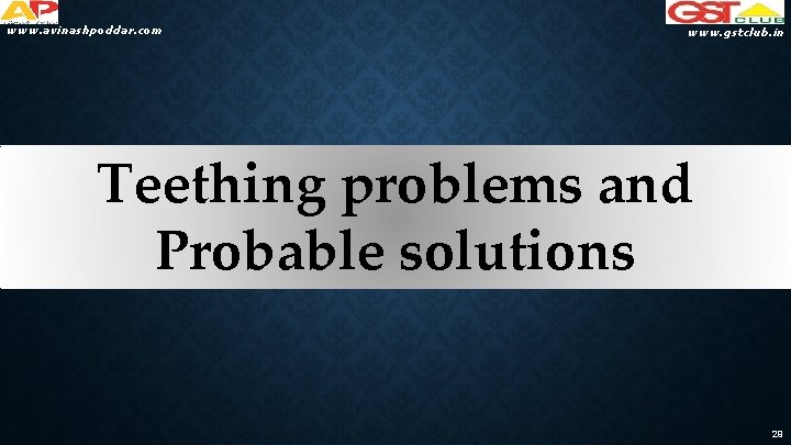 www. avinashpoddar. com www. gstclub. in Teething problems and Probable solutions 29 