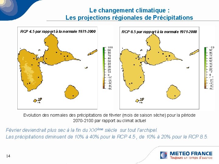 Le changement climatique : Les projections régionales de Précipitations RCP 4. 5 par rapport