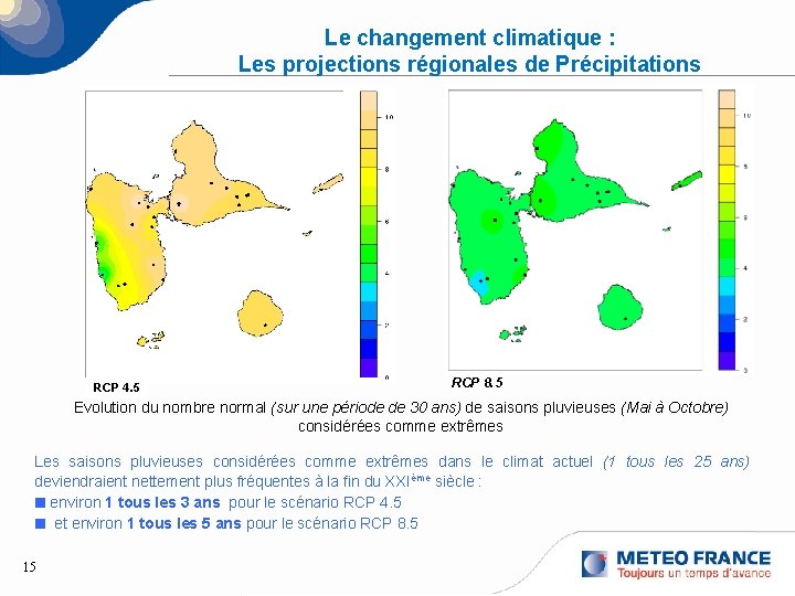 Le changement climatique : Les projections régionales de Précipitations RCP 4. 5 RCP 8.