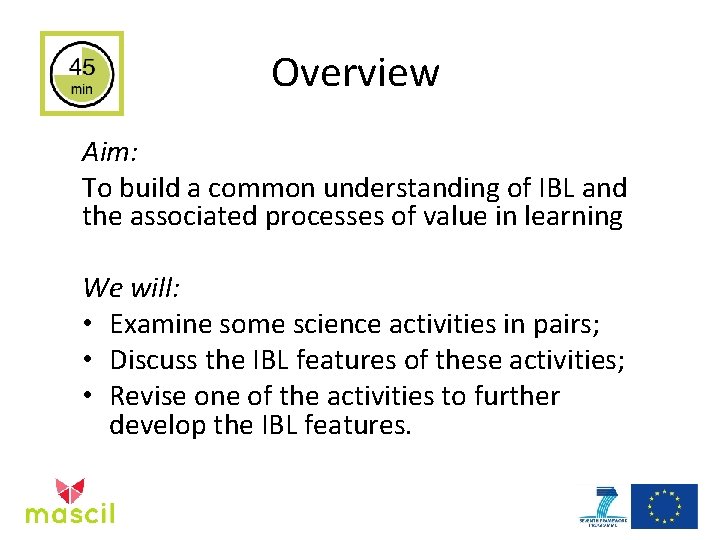 Overview Aim: To build a common understanding of IBL and the associated processes of