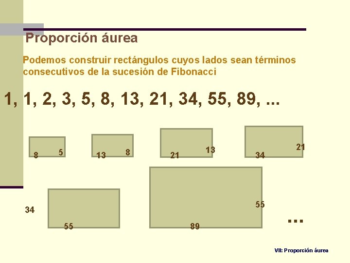 Proporción áurea Podemos construir rectángulos cuyos lados sean términos consecutivos de la sucesión de