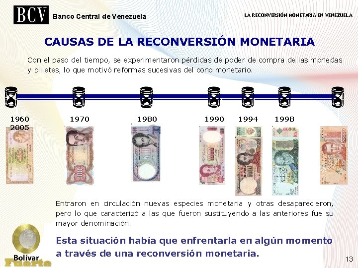 LA RECONVERSIÓN MONETARIA EN VENEZUELA Banco Central de Venezuela CAUSAS DE LA RECONVERSIÓN MONETARIA