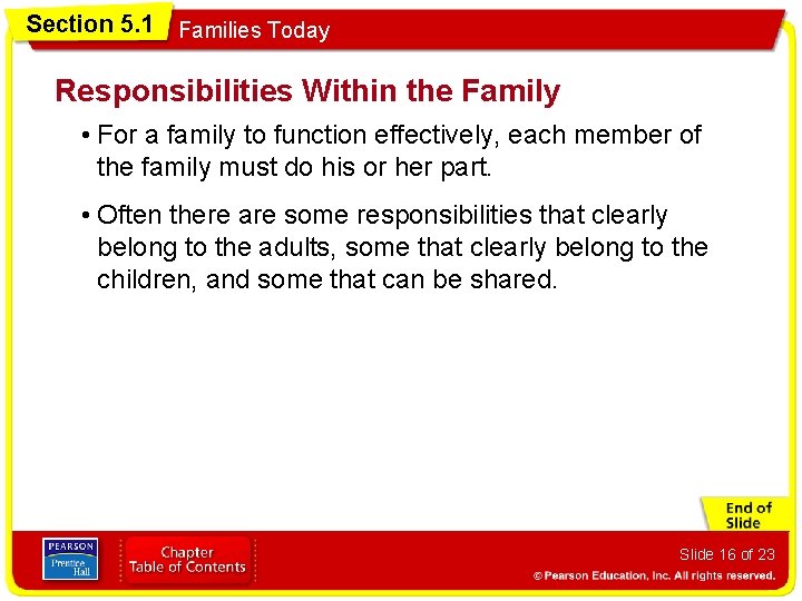 Section 5. 1 Families Today Responsibilities Within the Family • For a family to