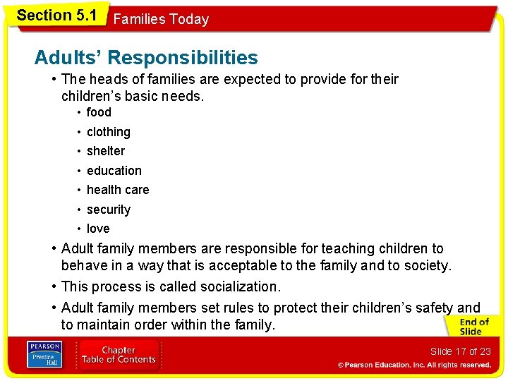 Section 5. 1 Families Today Adults’ Responsibilities • The heads of families are expected