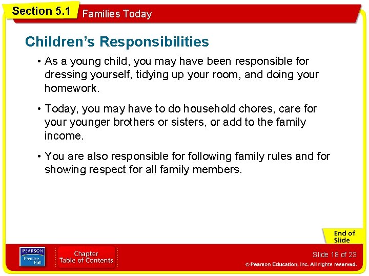 Section 5. 1 Families Today Children’s Responsibilities • As a young child, you may