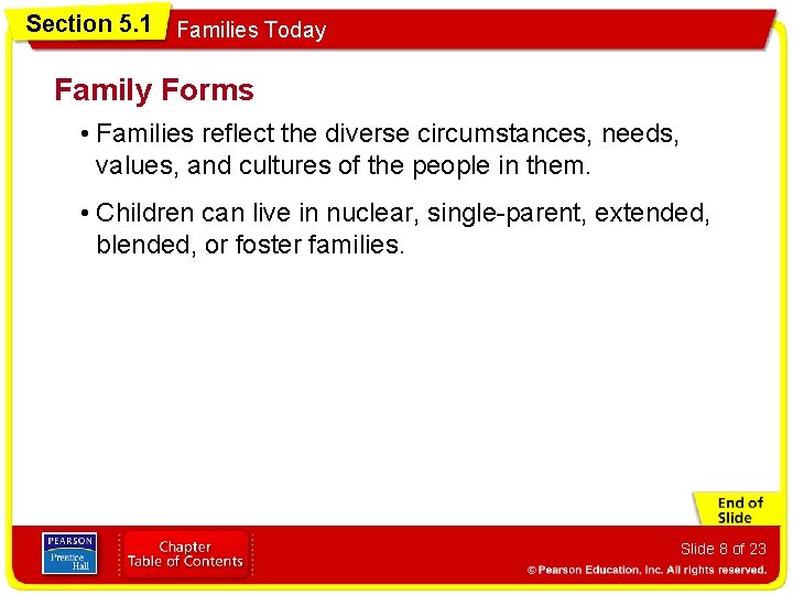 Section 5. 1 Families Today Family Forms • Families reflect the diverse circumstances, needs,