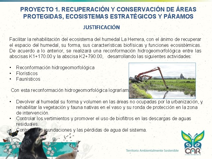 PROYECTO 1. RECUPERACIÓN Y CONSERVACIÓN DE ÁREAS PROTEGIDAS, ECOSISTEMAS ESTRATÉGICOS Y PÁRAMOS JUSTIFICACIÓN Facilitar