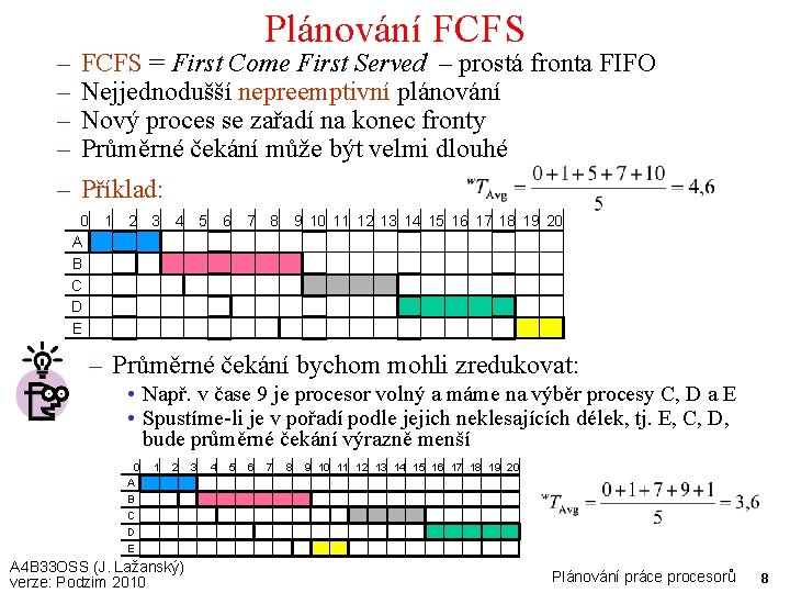 – – – Plánování FCFS = First Come First Served – prostá fronta FIFO